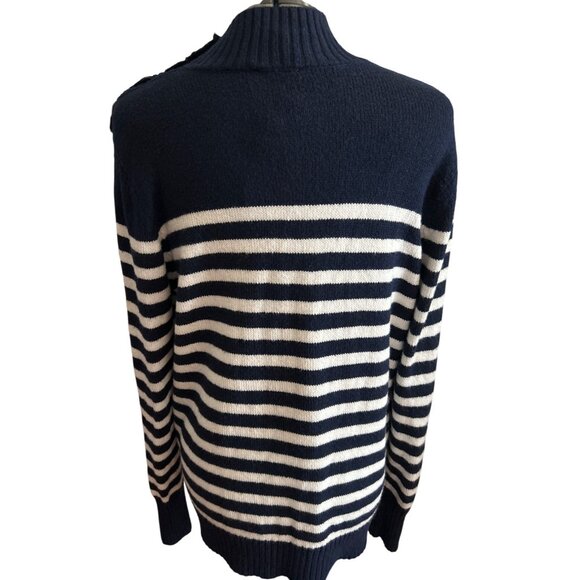Chaps Womens Navy & White Striped Button Neck Sweater Size Medium - Picture 3 of 7